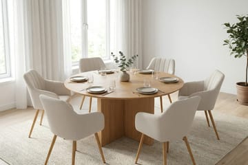 Edda spisegruppe rund 130 cm eg med 6 Filippa spisebordsstole - Eg - Møbler - Borde - Spisebordssæt