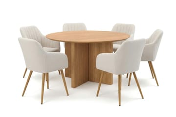 Edda spisegruppe rund 130 cm eg med 6 Filippa spisebordsstole - Eg - Møbler - Borde - Spisebordssæt