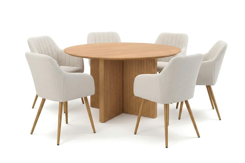 Edda spisegruppe rund 130 cm eg med 6 Filippa spisebordsstole - Eg - Møbler - Borde - Spisebordssæt