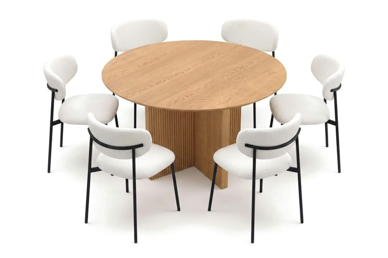 Edda spisegruppe rund 130 cm Eg med 6 Lucy spisestole - Eg - Møbler - Borde - Spisebordssæt