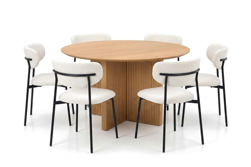 Edda spisegruppe rund 130 cm Eg med 6 Lucy spisestole, Eg