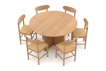 Edda spisegruppe rund 130 cm eg med 6 Malte spisestole - Eg - Møbler - Borde - Spisebordssæt