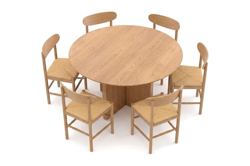 Edda spisegruppe rund 130 cm eg med 6 Malte spisestole - Eg - Møbler - Borde - Spisebordssæt