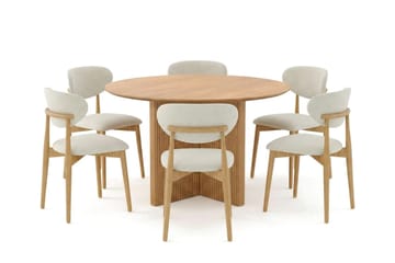 Edda spisegruppe rund 130 cm eg med 6 Molly spisebordsstole - Eg - Møbler - Borde - Spisebordssæt