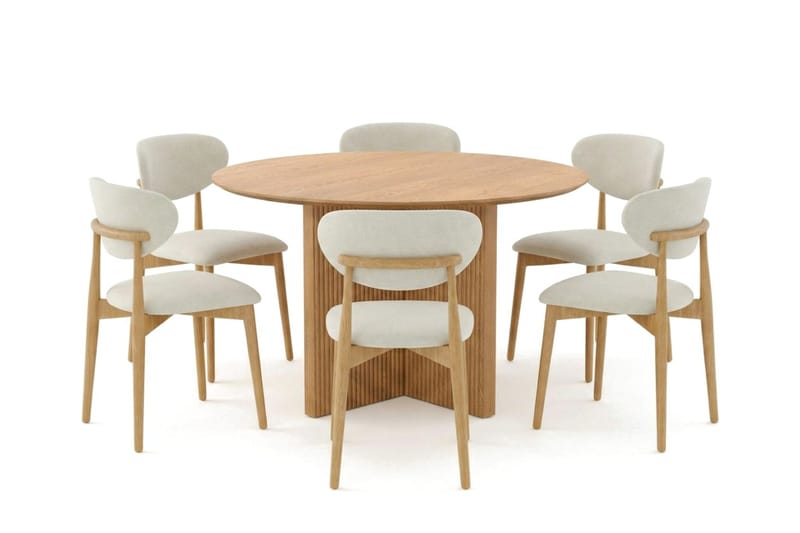 Edda spisegruppe rund 130 cm eg med 6 Molly spisebordsstole - Eg - Møbler - Borde - Spisebordssæt