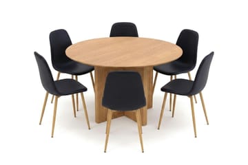 Edda spisegruppe rund 130 cm Eg med 6 Nibe spisestole - Eg - Møbler - Borde - Spisebordssæt