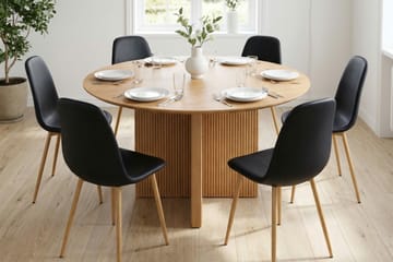 Edda spisegruppe rund 130 cm Eg med 6 Nibe spisestole - Eg - Møbler - Borde - Spisebordssæt