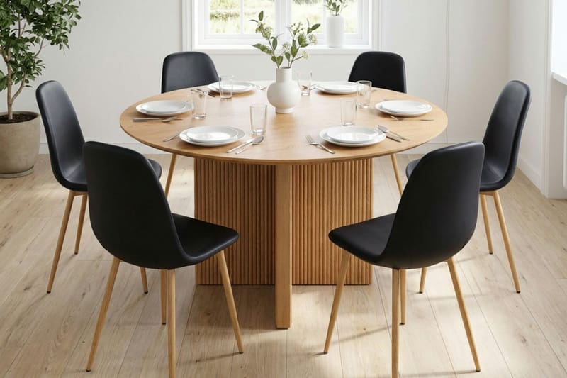 Edda spisegruppe rund 130 cm eg med 6 Nibe spisestole - Eg - Møbler - Borde - Spisebordssæt