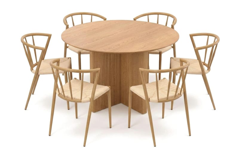 Edda spisegruppe rund 130 cm Eg med 6 Winston spisestole - Eg - Møbler - Borde - Spisebordssæt