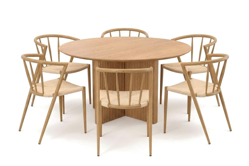 Edda spisegruppe rund 130 cm Eg med 6 Winston spisestole, Eg