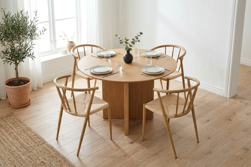 Edda spisegruppe rund 130 cm Eg med 6 Winston spisestole - Eg - Møbler - Borde - Spisebordssæt