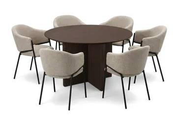 Edda spisegruppe rund 130 cm røget eg med 6 Filip spisestole - Røget eg - Møbler - Borde - Spisebordssæt