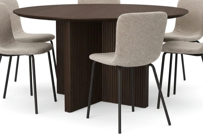 Edda spisegruppe rund 130 cm Røget eg med 6 Katy spisestole - Røget eg - Møbler - Borde - Spisebordssæt