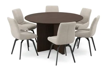 Edda spisegruppe rund 130 cm røget eg med 6 Mora spisestole - Røget eg - Møbler - Borde - Spisebordssæt