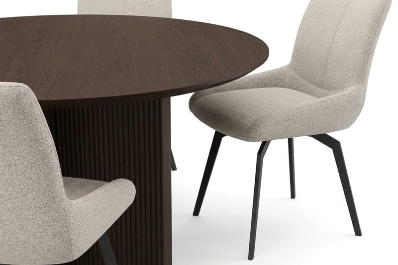 Edda spisegruppe rund 130 cm røget eg med 6 Mora spisestole - Røget eg - Møbler - Borde - Spisebordssæt