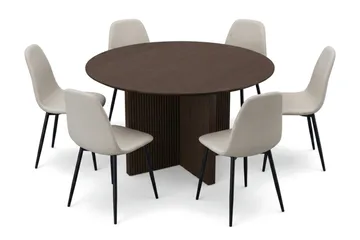 Edda spisegruppe rund 130 cm røget eg med 6 Nibe spisestole - Røget eg - Møbler - Borde - Spisebordssæt