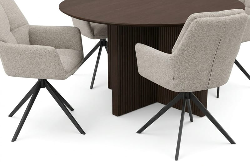 Edda spisegruppe rund 130 cm røget eg med 6 Torsby spisestole - Røget eg - Møbler - Borde - Spisebordssæt