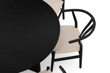 Edda spisegruppe rund 130 cm Sort med 6 Dastoori spisestole - Sortbejdset eg - Møbler - Borde - Spisebordssæt