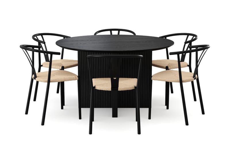 Edda spisegruppe rund 130 cm sort med 6 Elysia spisebordsstole - Sortbejdset eg - Møbler - Borde - Spisebordssæt