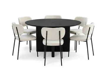 Edda spisegruppe rund 130 cm sort med 6 Gemmiano spisestole - Sortbejdset eg - Møbler - Borde - Spisebordssæt
