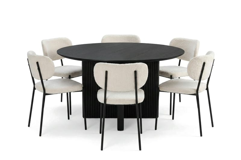 Edda spisegruppe rund 130 cm sort med 6 Gemmiano spisestole - Sortbejdset eg - Møbler - Borde - Spisebordssæt