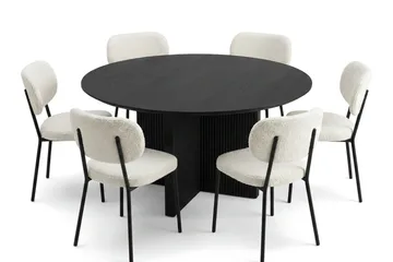 Edda spisegruppe rund 130 cm sort med 6 Gemmiano spisestole - Sortbejdset eg - Møbler - Borde - Spisebordssæt