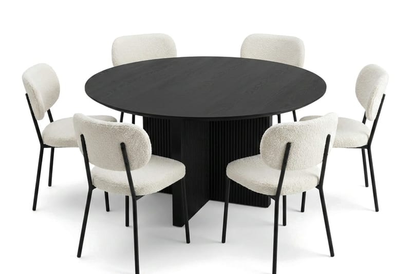Edda spisegruppe rund 130 cm sort med 6 Gemmiano spisestole, Sortbejdset eg