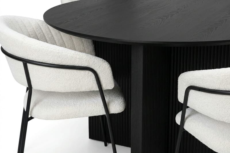 Edda spisegruppe rund 130 cm sort med 6 Karol spisestole - Sort - Møbler - Borde - Spisebordssæt