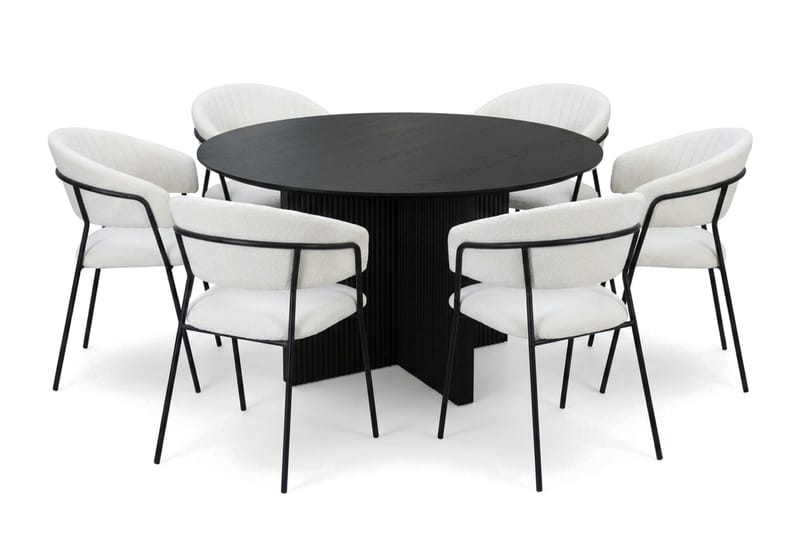 Edda spisegruppe rund 130 cm sort med 6 Karol spisestole, Sort