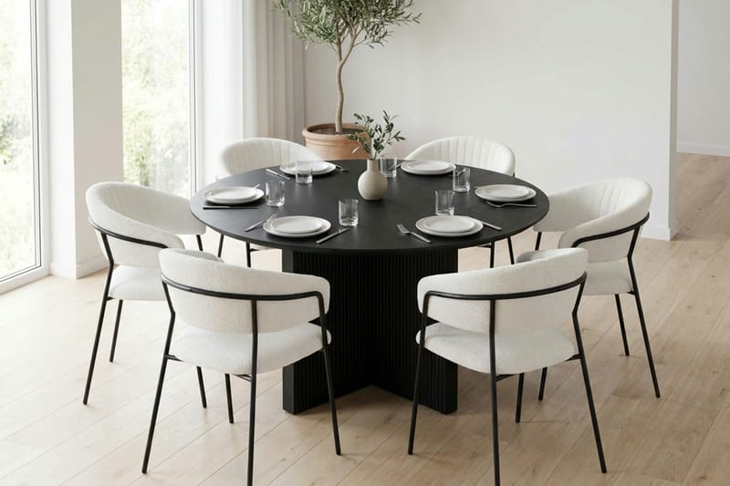 Edda spisegruppe rund 130 cm sort med 6 Karol spisestole - Sort - Møbler - Borde - Spisebordssæt