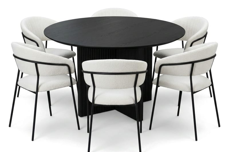 Edda spisegruppe rund 130 cm sort med 6 Karol spisestole - Sort - Møbler - Borde - Spisebordssæt