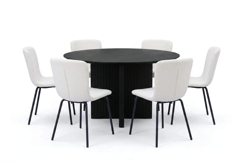 Edda spisegruppe rund 130 cm Sort med 6 Katy spisestole, Sort