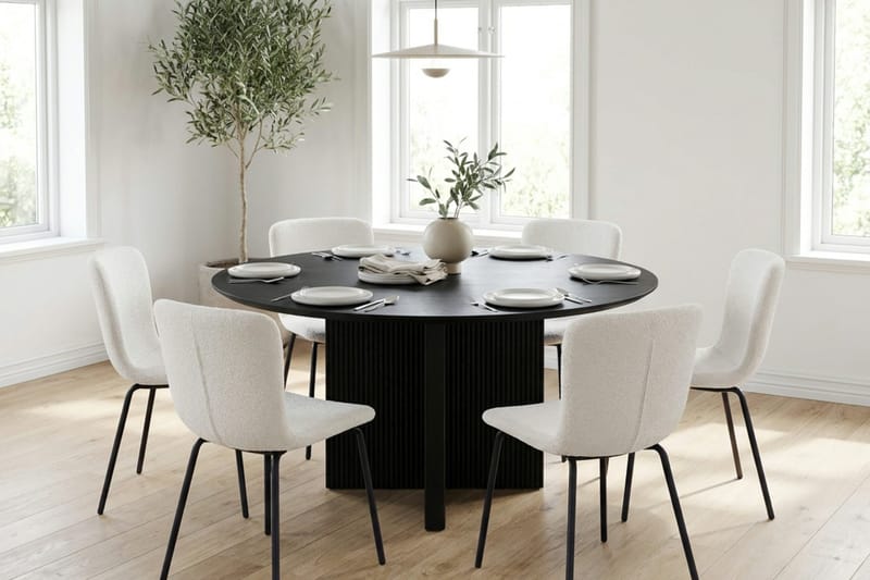 Edda spisegruppe rund 130 cm Sort med 6 Katy spisestole - Sort - Møbler - Borde - Spisebordssæt