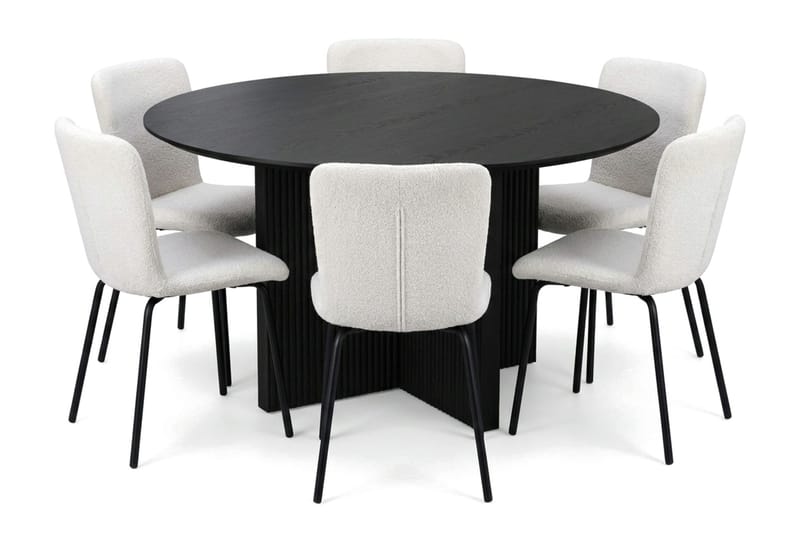 Edda spisegruppe rund 130 cm Sort med 6 Katy spisestole - Sort - Møbler - Borde - Spisebordssæt