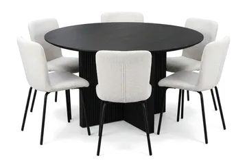 Edda spisegruppe rund 130 cm Sort med 6 Katy spisestole - Sortbejdset eg - Møbler - Borde - Spisebordssæt