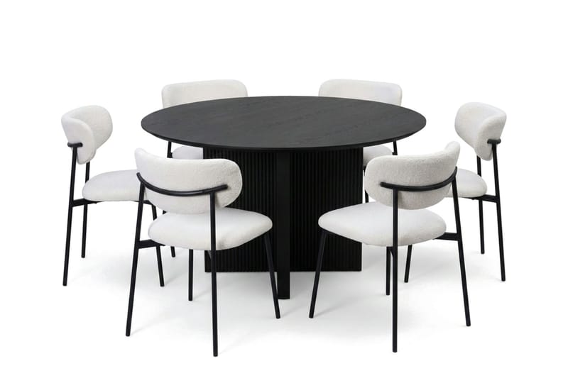 Edda spisegruppe rund 130 cm Sort med 6 Lucy spisestole - Sort - Møbler - Borde - Spisebordssæt