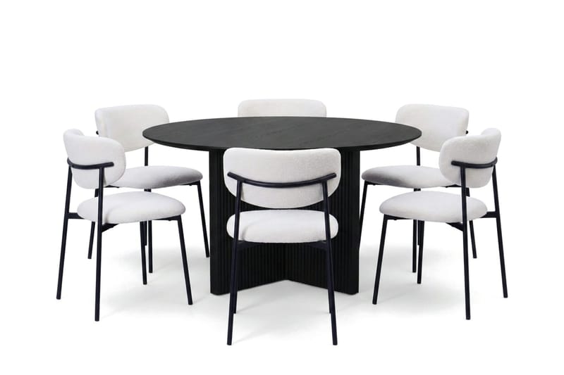 Edda spisegruppe rund 130 cm Sort med 6 Lucy spisestole, Sort
