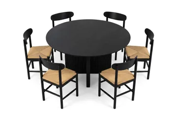 Edda spisegruppe rund 130 cm sort med 6 Malte spisestole - Sortbejdset eg - Møbler - Borde - Spisebordssæt