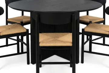 Edda spisegruppe rund 130 cm sort med 6 Malte spisestole - Sortbejdset eg - Møbler - Borde - Spisebordssæt