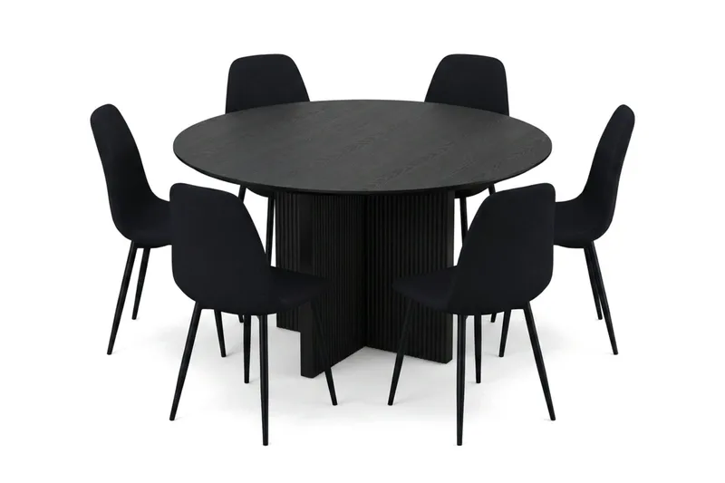 Edda spisegruppe rund 130 cm Sort med 6 Nibe spisestole - Sort - Møbler - Borde - Spisebordssæt