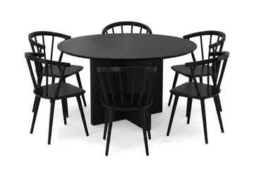 Edda spisegruppe rund 130 cm sort med 6 Tyrö spisestole - Sortbejdset eg - Møbler - Borde - Spisebordssæt