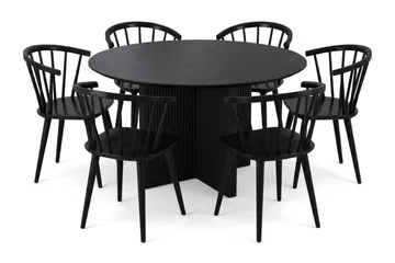 Edda spisegruppe rund 130 cm sort med 6 Tyrö spisestole - Sortbejdset eg - Møbler - Borde - Spisebordssæt