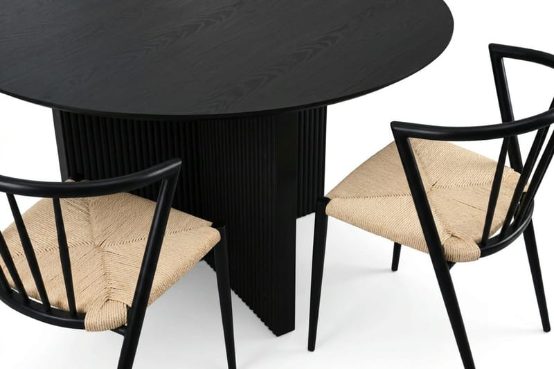 Edda spisegruppe rund 130 cm sort med 6 Winston spisestole - Sortbejdset eg - Møbler - Borde - Spisebordssæt