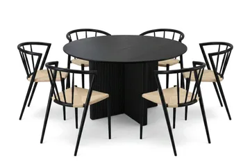Edda spisegruppe rund 130 cm sort med 6 Winston spisestole - Sortbejdset eg - Møbler - Borde - Spisebordssæt