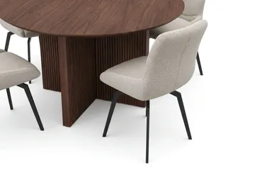 Edda spisegruppe rund 130 cm valnød med 6 Mora spisestole - Valnød - Møbler - Borde - Spisebordssæt