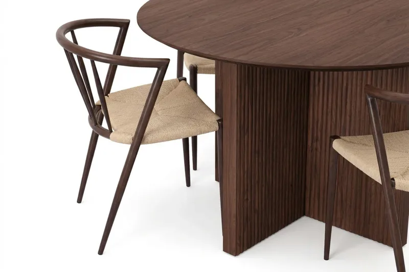 Edda spisegruppe rund 130 cm valnød med 6 Winston spisestole - Valnød - Møbler - Borde - Spisebordssæt