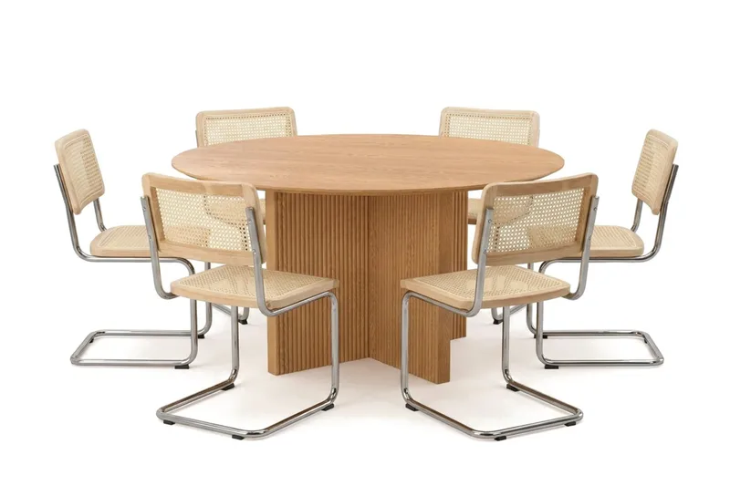 Edda spisegruppe rund 150 cm eg med 6 Build spisestole, Eg