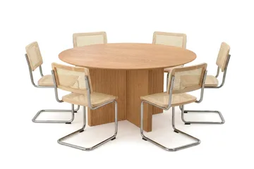 Edda spisegruppe rund 150 cm eg med 6 Build spisestole - Eg - Møbler - Borde - Spisebordssæt