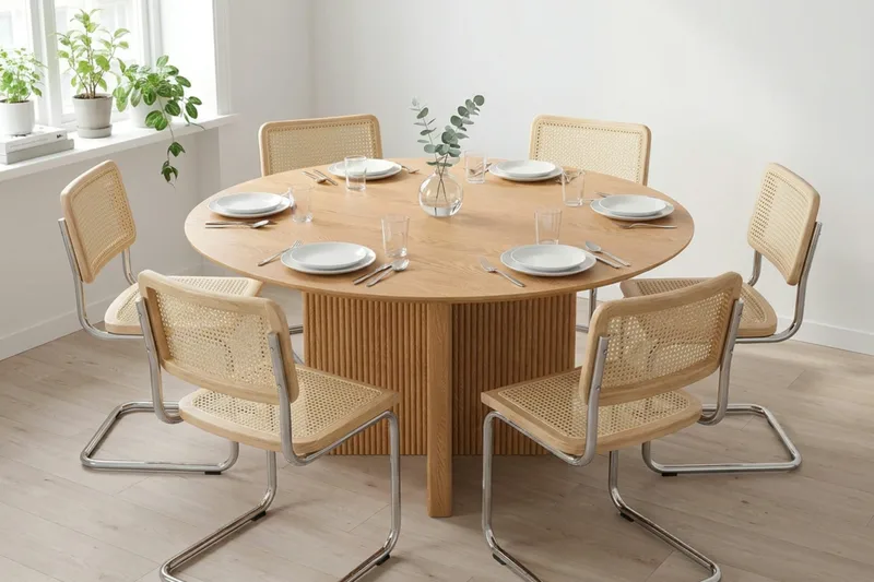 Edda spisegruppe rund 150 cm eg med 6 Build spisestole - Eg - Møbler - Borde - Spisebordssæt