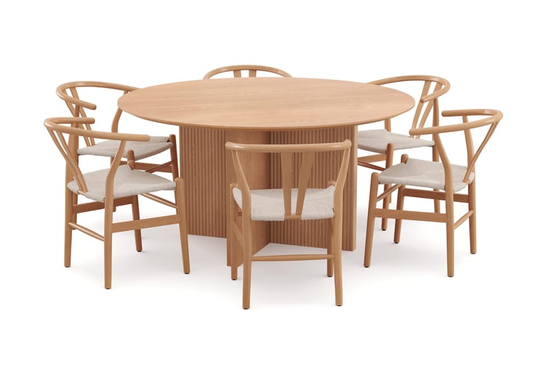 Edda spisegruppe rund 150 cm eg med 6 Dastoori spisestole, Eg